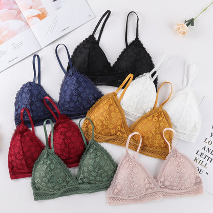 Women Lace Padded Bras Beauty Back Wrapped Chest Comfortable Wire Free Bras Lingerie